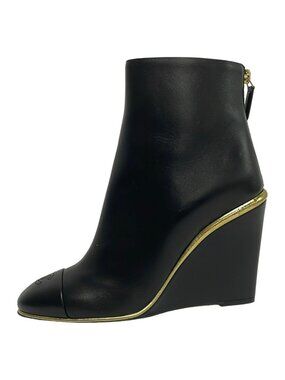 Chanel Short Boots Black Wedge Sole Lambskin